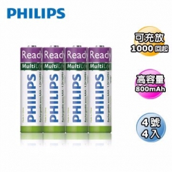 PHILIPS 飛利浦 AAA 4號 800mAh 低自放鎳氫充電電池(4入)